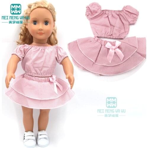 Doll clothes fashion Pink plaid suit for american doll and 43cm baby new born doll accessories