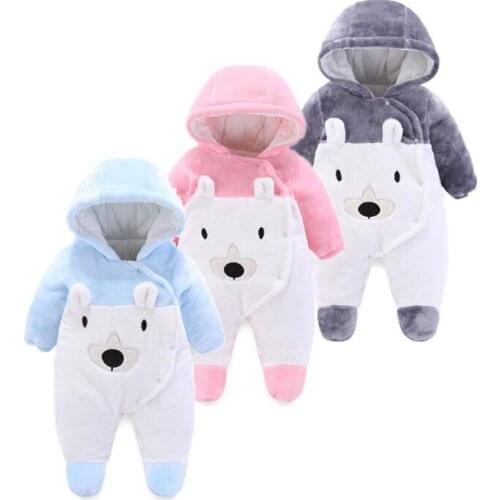 Baby Girls Clothes Newborn Winter New Hooded Baby Rompers Home Wear Pajamas Baby Boy Romper Outwear 3m-12m Infant Baby Jumpsuit