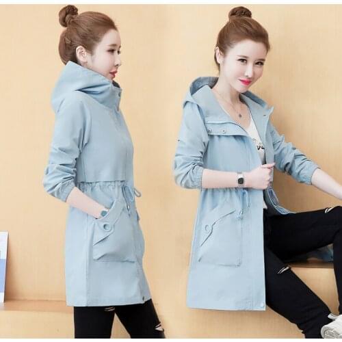 M-4XL Plus Size Pink Blue Coat Outerwear Women Fashion Hooded Casual Spring Autumn Trench Coat Female Korean Loose Woman Clothes