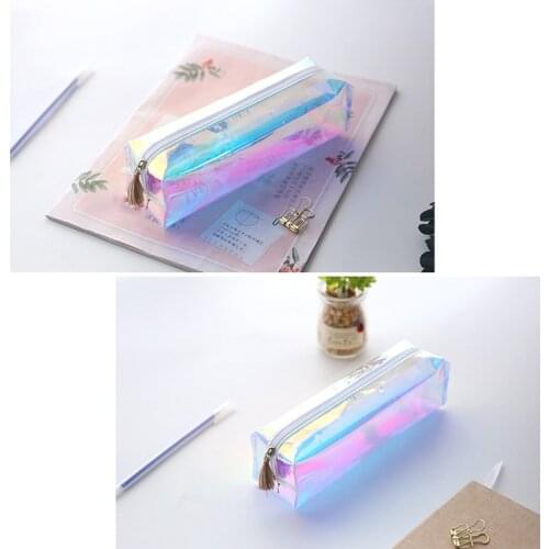 Rectangle Stationery Pencil Bag Multi-color Cosmetics Makeup Bag Kawaii School Pencil Case Laser Transparent Bag School Supplies