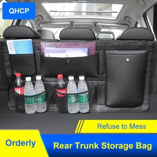 QHCP Car Rear Seat Back Storage Bag Leather Trunk Organizer Pad Stowing Tidying Fit For Subaru Forester 2019 2020 2021 Accessory
