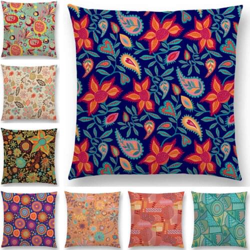 Hot Sale Harvest Spring Flowers Mandalas Exotic Garden City Park Retro Fantasy Floral Pattern Tribal Cushion Cover Pillow Case