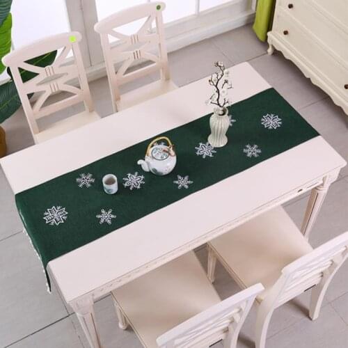 Christmas Snowflake Rectangle Restaurant Table Table Runner Green Fabric Xmas Tablecloth Decoration