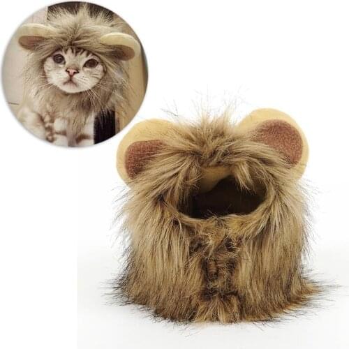 Party Lion Costume for Pets Cat Dog Puppies Cute Cosplay Funny Halloween Fancy Fun Head Wig Fashion Apparel Clothes With Ear