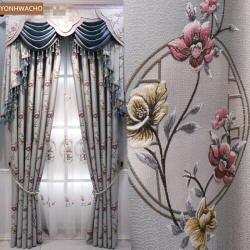 Custom curtain luxury high compact embroidery pastoral balcony bay window blue cloth blackout curtain valance tulle panel C750