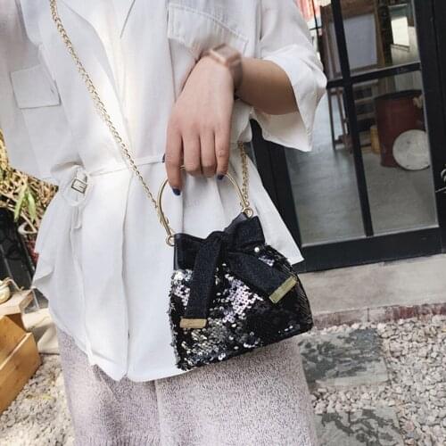 Womens Fashion Metal Handbag Bow Sequins Messenger Bag Chain Wild Bucket Bag Chain Wild Bucket Bag Metal Carrying Ring #30