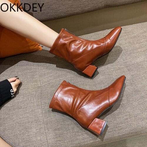 Nude Boots Vintage Martin Boots Womens Autumn/Winter 2020 square head thick-heeled front zipper mid-sleeve fashion boots