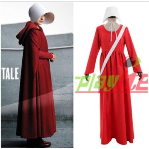 The Handmaids Tale Cosplay Costume Handmaid Offred Women Red Cloak Dress Scarf White Hat Set Halloween Party Props