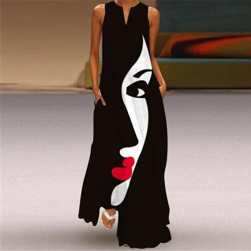 2021 New Summer Dress Women Print Asymmetrical Elegant A-line Vest Maxi Dress Casual Loose Waist Oversized Party Dress Vestidos