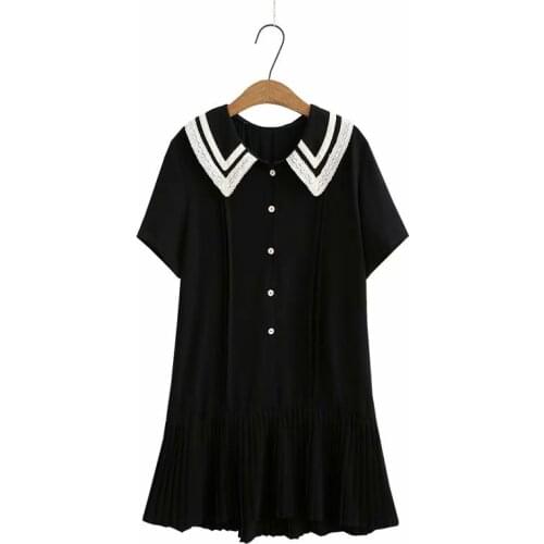 Plus Size Dresses For Women Lace Stitching Lapels High Quality Short Sleeves Summer Dresses For Fatwomen Wear Under 220 Pounds