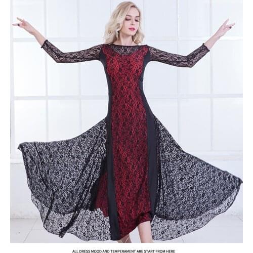 Girl Modern Dance Dress Adult Lace Ballroom Dancing Costumes Girls Splicing Modern Dance Lace Dress O Neck Half Sleeve D-0124