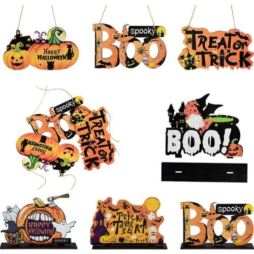 1set Wooden Diy Happy Halloween Pendant Ghost Pumpkin Ornaments Halloween Party Door And Window Decoration Props