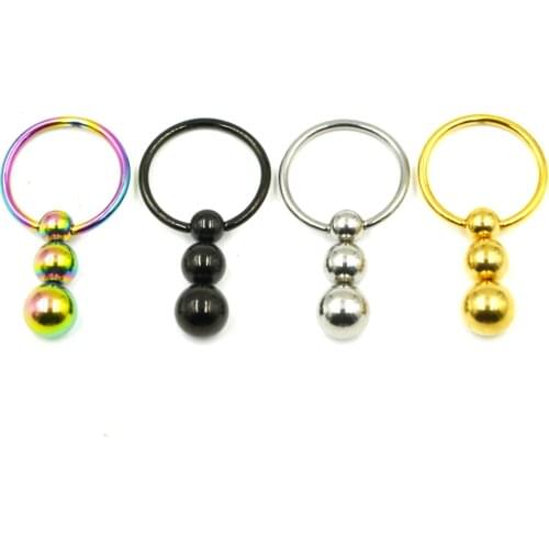 1Pc Plated Colorful Stainless Steel Triple Bead Captive Bead Ring Nose Hoop Ear Helix Tragus Cartilage Labret Lip Ring