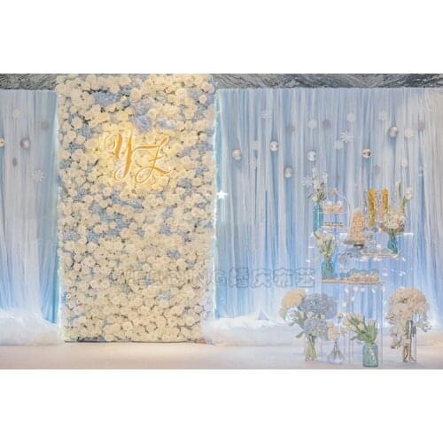 10ft x 20ft Light Blue ice Silk with Chiffon 2 layers Wedding Backdrop Stage Curtain Wedding Decoration