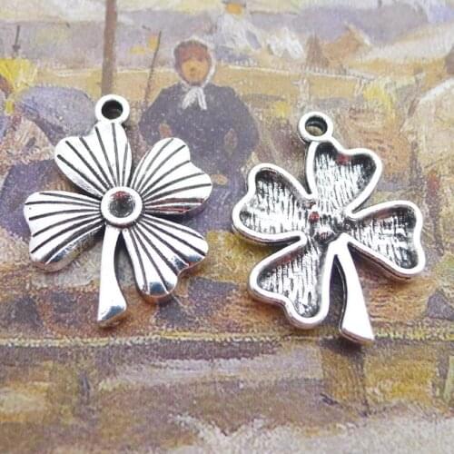 10 PCS/Lot 23mm*18mm Pendant Antique Silver Color Four Leaf Clover Charms For DIY Jewelry Making DIY Keychain
