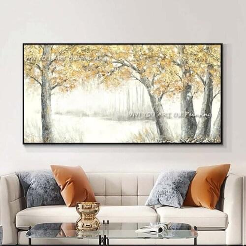 100% Hand-painted High Quality Abstract Gold Foil Tree Oil Painting Large Size Beauty Wall Art Room Modern Decoration Gift