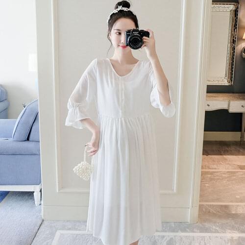 155# Maternity Clothes Chiffon V Neck 2Pcs Maternity Dress Set Clothes for Pregnant Women Pregnant Women Suit