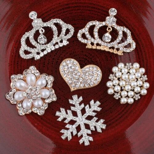 30PCS Handmade Vintage Metal Decorative Buttons Crystal Pearl Flower Center Alloy Flatback Rhinestone Buttons Craft Supplies