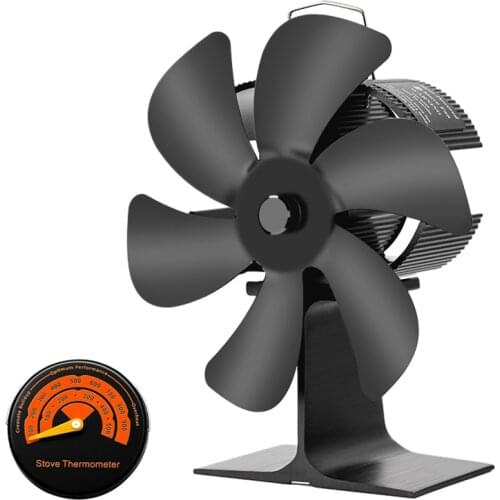 6 Blade Heat Powered Stove Fan Black Fireplace Log Wood Burner Eco Friendly Quiet Fan Home Efficient Heat Distribution