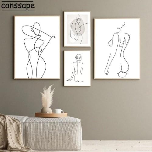 Abstract Line Print Sexy Woman Nude Girl Poster Minimalist Canvas Painting Yoga Posters Nordic Wall Pictures Living Room Decor