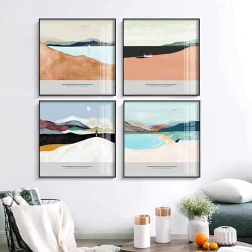 Abstract Seaside Scenery Colorful Combination Canvas Painting Poster and Modern Print Art Wall PictureS for Home Decoration