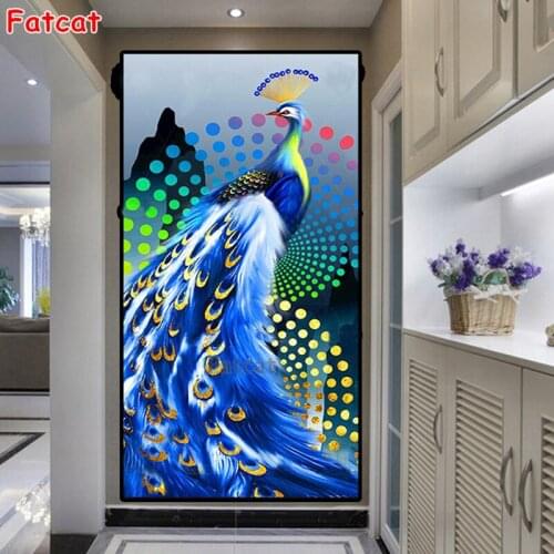 Large size Diamond Painting Blue Peacocks Mosaic 5D Embroidery Art Full Drill Round Rhinestone Animal Set Aisle decor PP2180