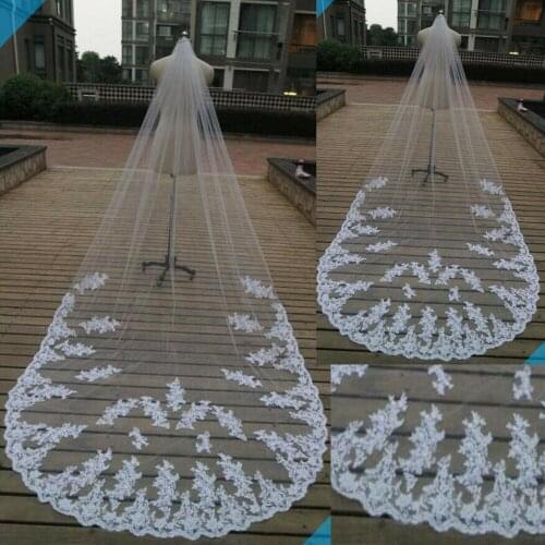 White/ivory 3m applique Lace edge cathedral bridal veils weeding veil with Comb Wedding Accessoires