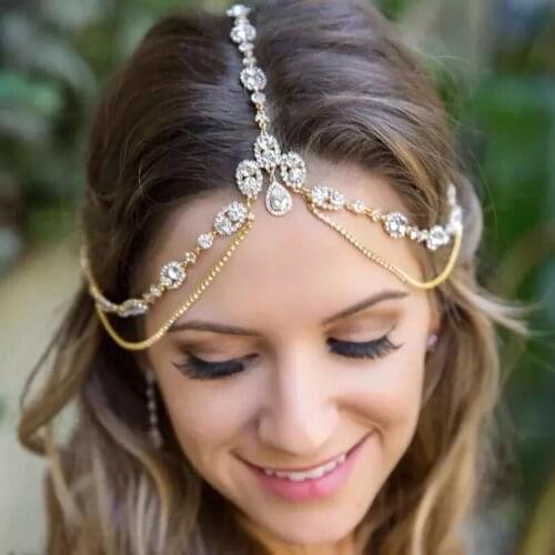 Bohemian glamour shimmering crystal frontband Wedding Bridal headdress women Rhine Stone hair ornament jewelry gift