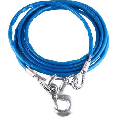Heavy Duty Tow Ropes 4M 5 Tons Wire Cable High Strength Safety Hook Steel Wire Trailer Car Emergency Towing Rope
