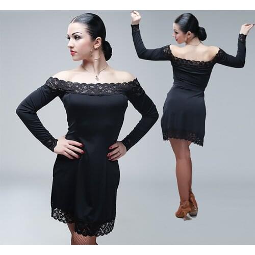 Cheap Latin Dance Dress For Ladies Black Backless Lace Dress Newest Female Women Square Latino Indian Chacha Flamenco Dress B36