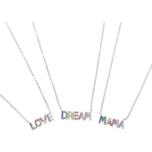 Dropshipping real 925 sterling silver meaning newize colorful cz paved letter MAMA LOVE DREAM word necklace for women girl