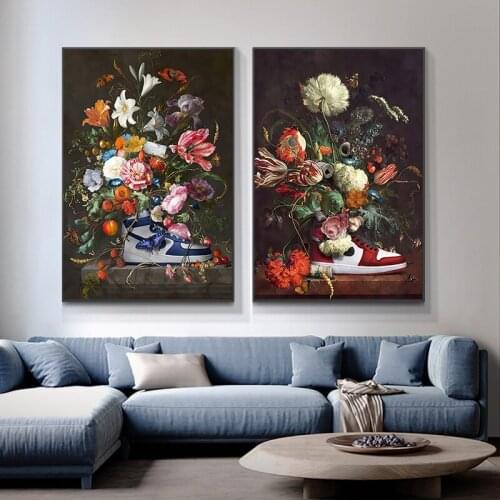 Classic Vintage Canvas Paintings Still Life Flowers In Sneaker Shoes Nordic Art Poster and Prints Picture for Home Room Cuadros