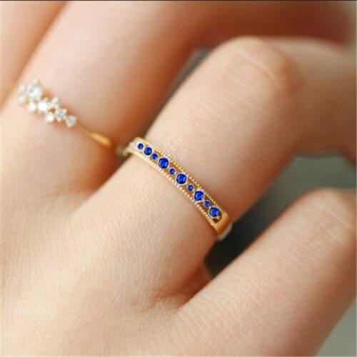 White Gold Filled Rings For Women Minimalist Stacking Ring Wedding Bands Royal Blue Zircon Crystal Ring Gold Jewelry Cz
