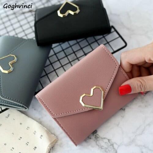 Wallets Women PU Leather Solid Simple Teens Trendy Clutch Bag Korean Style Money Purse Womens Short Heart Hasp Carteira Ulzzang