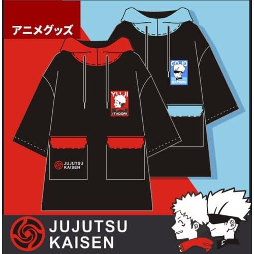 Anime Jujutsu Kaisen Itadori Yuuji Cosplay Costumes Short Sleeve Hooded Shirt Gojo Satoru Black Cotton Summer Tee Top T-shirt