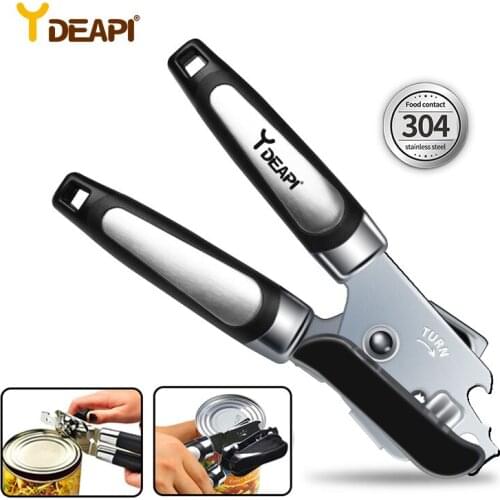 YDEAPI Multifunctional Stainless Opener Handheld, Heavy Duty Manual Can Opener, Ergonomic Smooth Edge Manual Side Bottle Openers