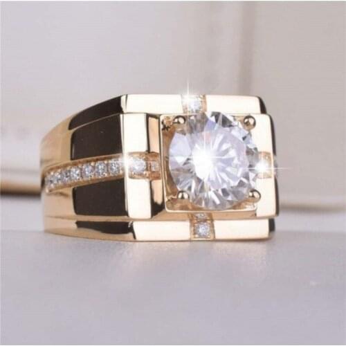 Fashion Trendy Business Wide-Faced White Zirconium Ring For Men Copper European Style Engagement Wedding Party Rings Jewelry