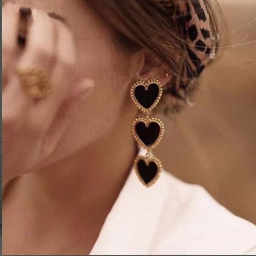 Fashion Trend Long Chain Three Hearts Earrings For Women Gold Color Punk Tassel Dangle Earrings Girl 2021 New Accessories Gifts