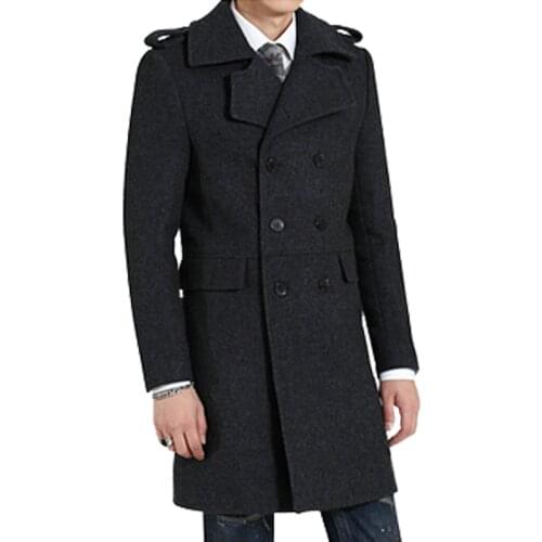 Male Woolen Coat Spring And Autumn New Slim Double Breasted Korean Version Medium Style Woolen Jacket Men Long Sleeves Clothes