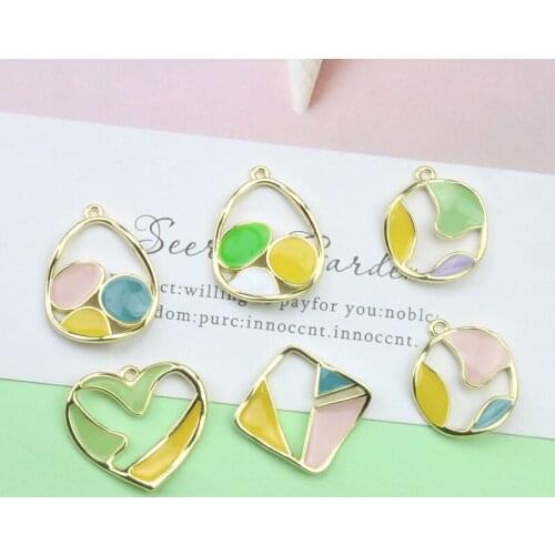 New style 40pcs/lot alloy drop oil cartoon hearts/square/water drop shape floating locket charms diy jewelry earring accessory