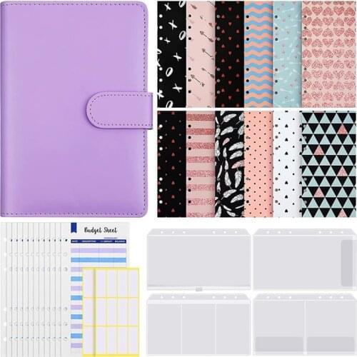 A6 PU Leather Notebook Binder Cover 6 Holes Binder Folders A6 Binder Budget,Expense Budget Sheets and Labels Sticker