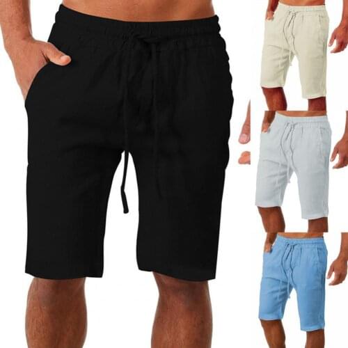 Solid Color Sports Shorts Knee Length Men Drawstring Two Pockets Training Shorts Streetwear