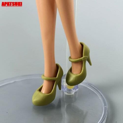 1pair Green Color Plastic Summer Female High Heel Sandals for Barbie Doll Shoes for Blythe Doll House DIY Toy Best Gifts for Kid