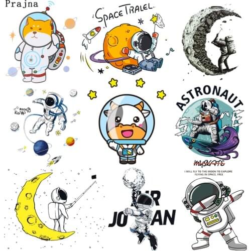 Prajna Cute Space Astronaut Patches Thermal Sticker On Clothes Heat Transfer Vinyl Patches For Clothes Kid T Shirt Moon Applique