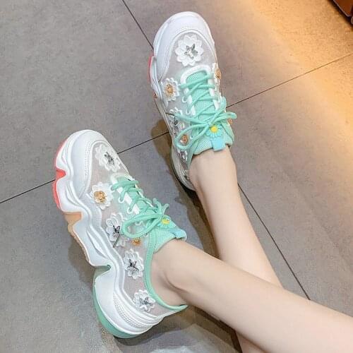 Sports Shoes Dad Shoes Womens Ins Fashionable Mesh Breathable Summer Versatile Rainbow Thick Mesh Casual