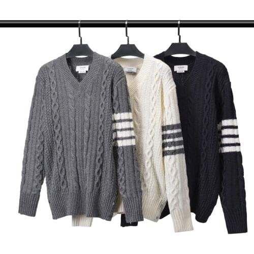 2021 Winter Men Sweater Wool Cardigan Striped V-Neck Pullover High Quality Casual Knitting Women Top Winter SweatShirt