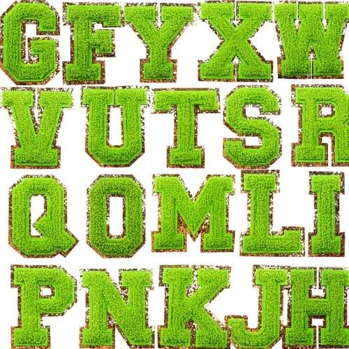 Embroidered Letters Iron On Patch Applique Alphabet Patches For Clothing Bags Sewing Name Badge Jeans Patch Accessories Green