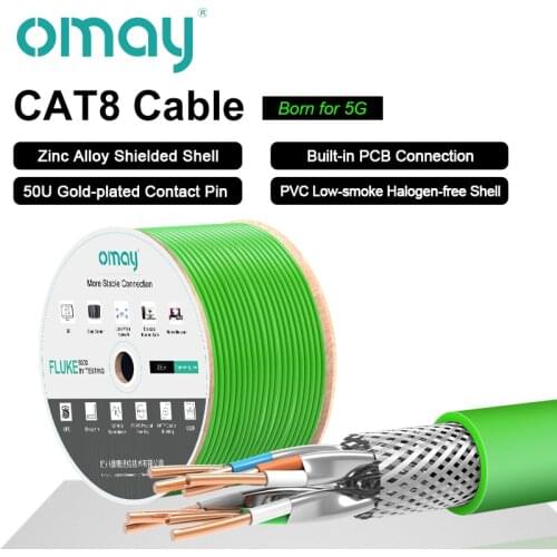 OMAY RJ45 CAT8 SHIELDED CABLE 40Gbps 2000MHz S/FTP INSTALLATION CABLE 22AWG OXYGEN-FREE COPPER LSZH CPR DCA JACKET SUPPORT 4PPOE