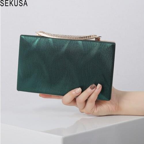 Green Color Metal Diamonds Evening Bags PU Fashion Lady Handbags Small Clutch Purse For Chain Shoulder Purse