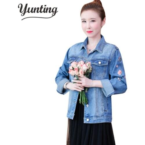 Denim Jacket Women Flower Embroidered Single Buttons Short Coat Women Jeans Jackets Casual Slim Denim Coat Windbreaker